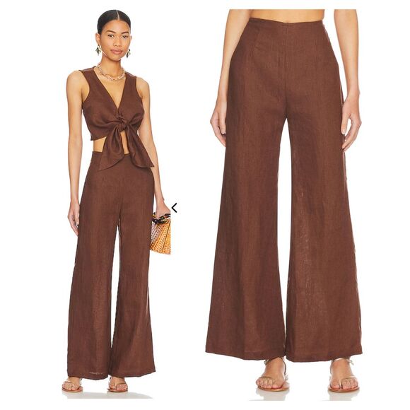 NWT Faithfull the Brand Ottavio Brown Chocolate Linen Wide Leg Pants Size 4